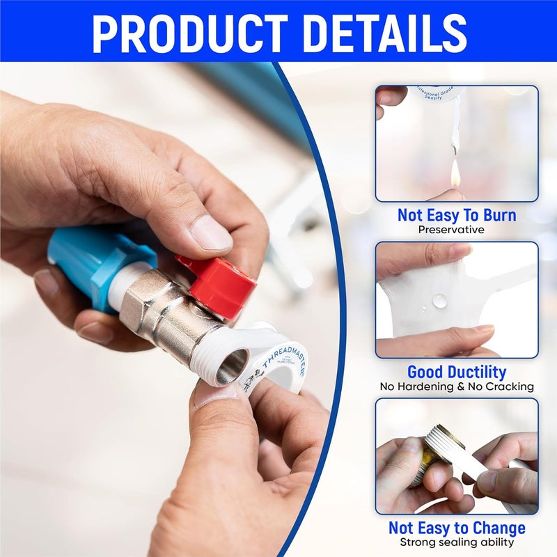 TAPEWELL Professional Grade Plumbers Tape - High Density Thread Sealant Teflon Tape, 1/2 Inch X 520 Inches - Image 3